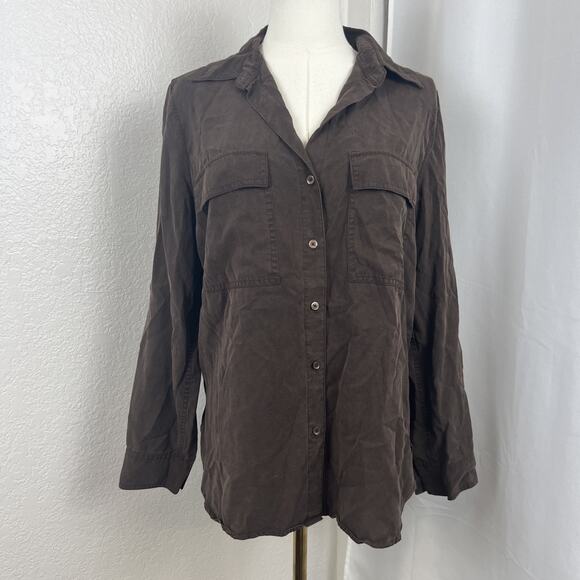 Aritzia Babaton Utility Top Womens Small Brown Button Up Minimalist Old Money - Picture 1 of 11